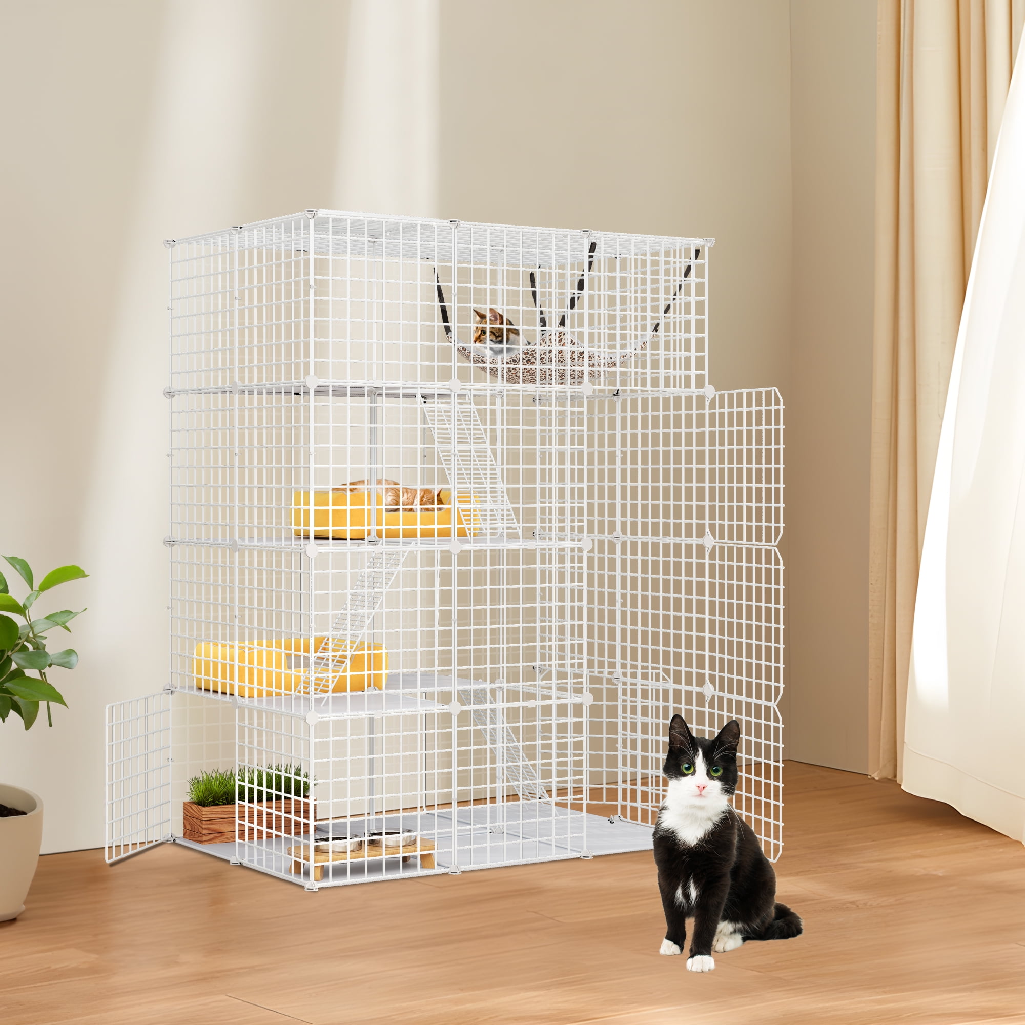 Dextrus 4 Tier Large Cat Cage with Large Hammock Metal Wire Cat Kennel DIY Cat Playpen Perfect for 1 3 Cats 41 L x 28 W x 55 H White Walmart