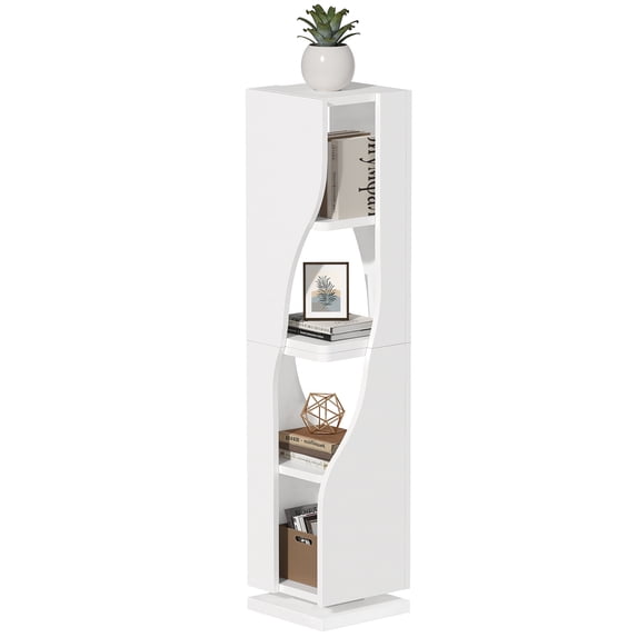 Dextrus 4-Tier Narrow Bookcase with LED Light, 71.5" Rotating Bookshelf, Geometric Modern Corner Shelf, Shelf Storage Organizer Corner Shelf for Home Office, White
