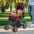 thumbnail image 1 of Dextrus 4 Wheel Foldable Dog Stroller with Storage Basket, Upgraded Version Pet Stroller with 360° Rotation Wheel, for Small Medium Dogs & Cats,Red, 1 of 6