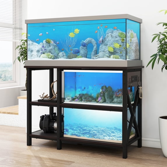 Dextrus 40-50 Gallon Fish Tank Stand with Power Outlets, 3-Tier Heavy Duty Metal Aquarium Stand Adjustable Storage Shelf,700LBS Capacity, Black