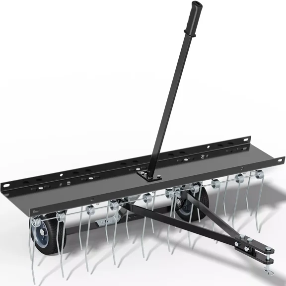 Dextrus 40" Dethatcher Tow Behind Lawn Rake Sweeper with Transport Handle Rust-Proof Black steel
