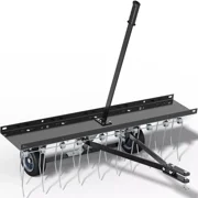 Dextrus 40" Dethatcher Tow Behind Lawn Rake Sweeper with Transport Handle Rust-Proof Black steel