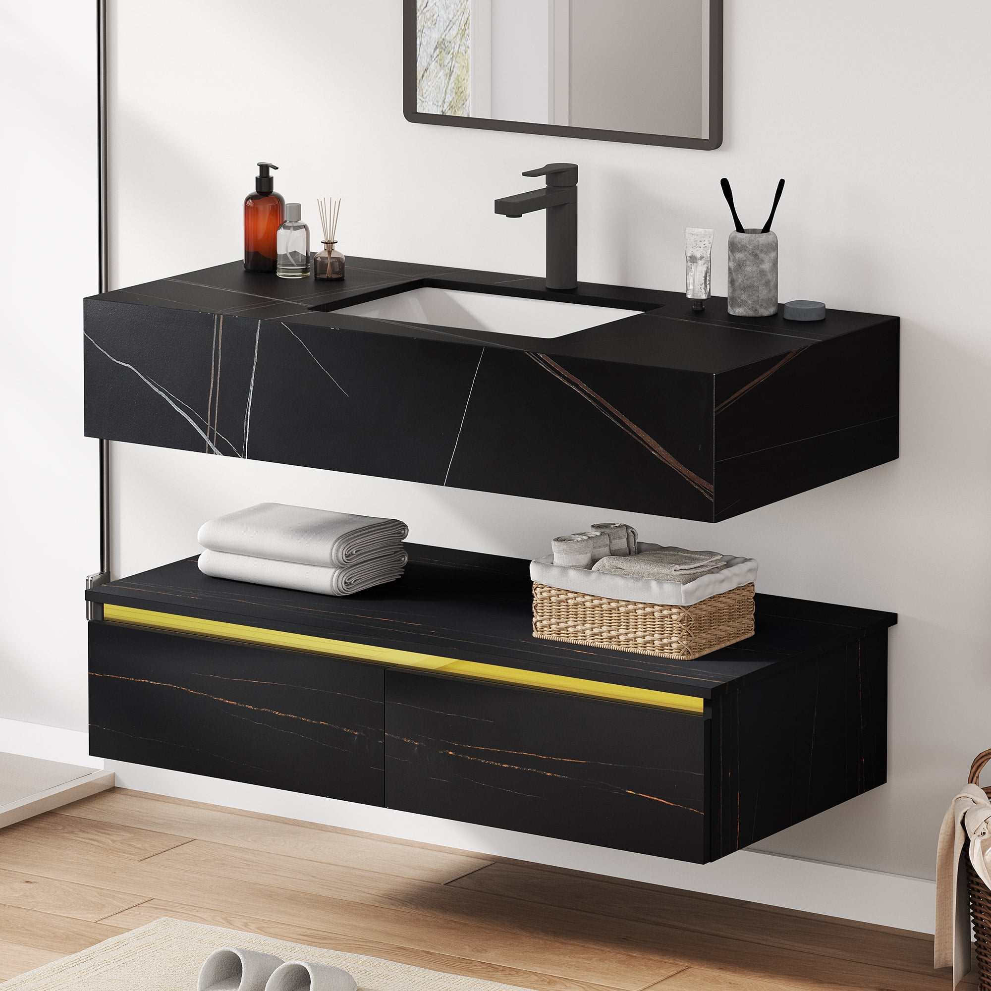 Dextrus 40" Floating Bathroom Vanity with Ceramic Basin Sink and 2