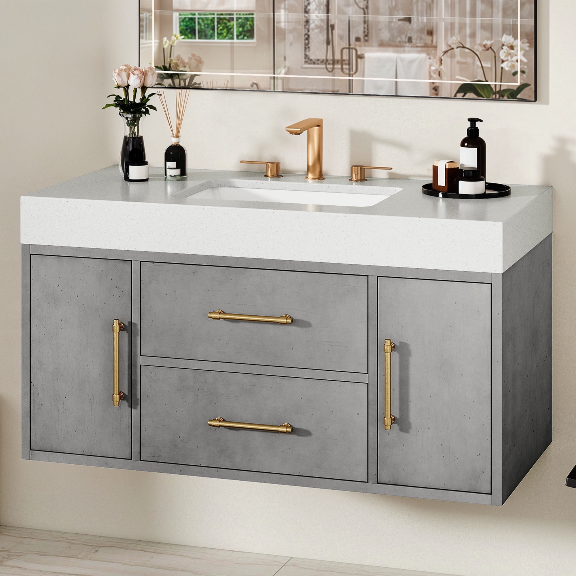 Dextrus 40 inch Wall Mounted Bathroom Vanity 2 Doors & 2 Drawers ...