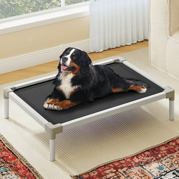 Dextrus 42" Elevated Dog Bed, Chew Proof Dog Cot with Washable Breathable Mesh, Large, Black