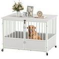 Dextrus 43.3" Wooden Dog Crate Furniture with Wheels,DoubleDoors Dog