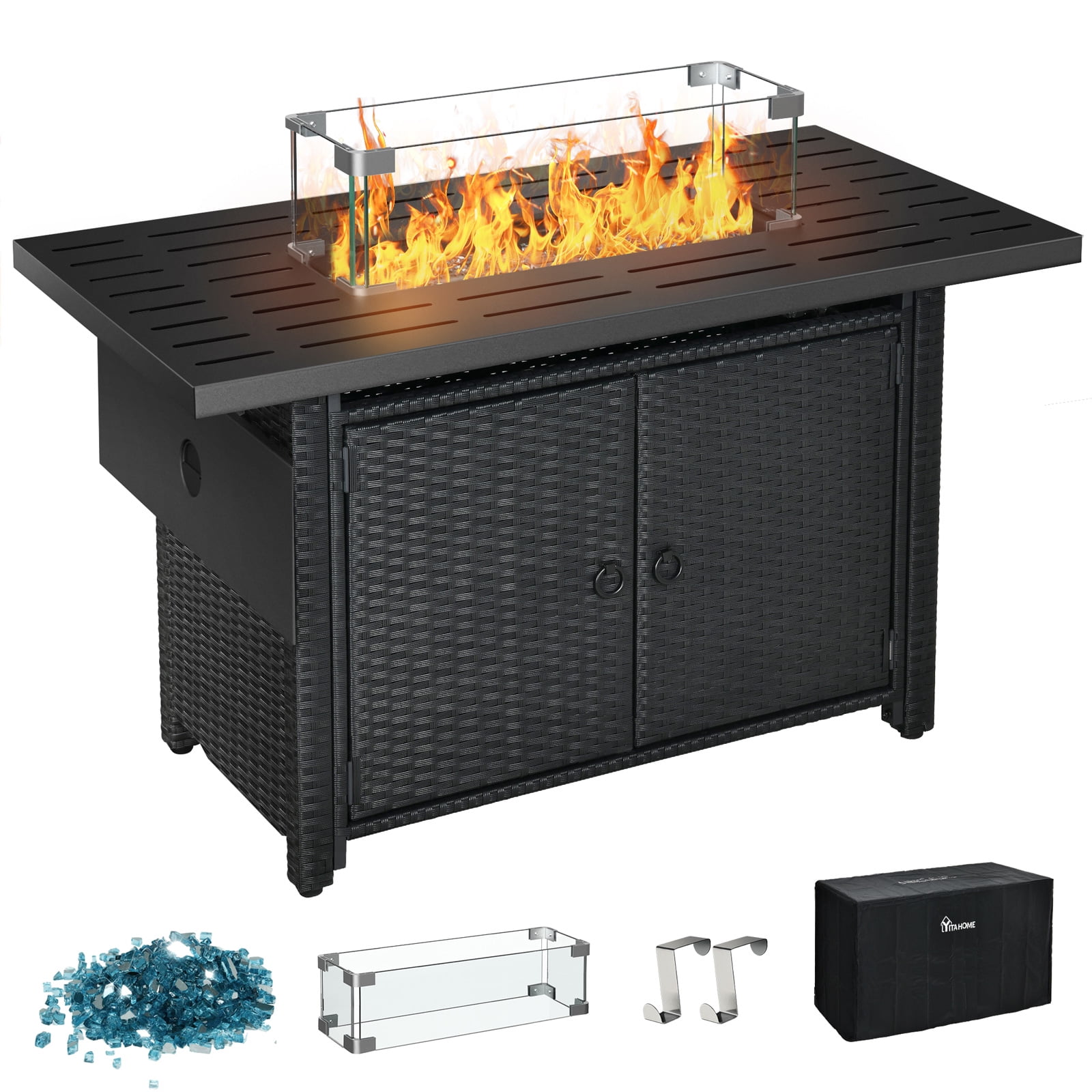 Dextrus 43'' Outdoor Propane Fire Pit Table 50,000 BTU Gas Wicker