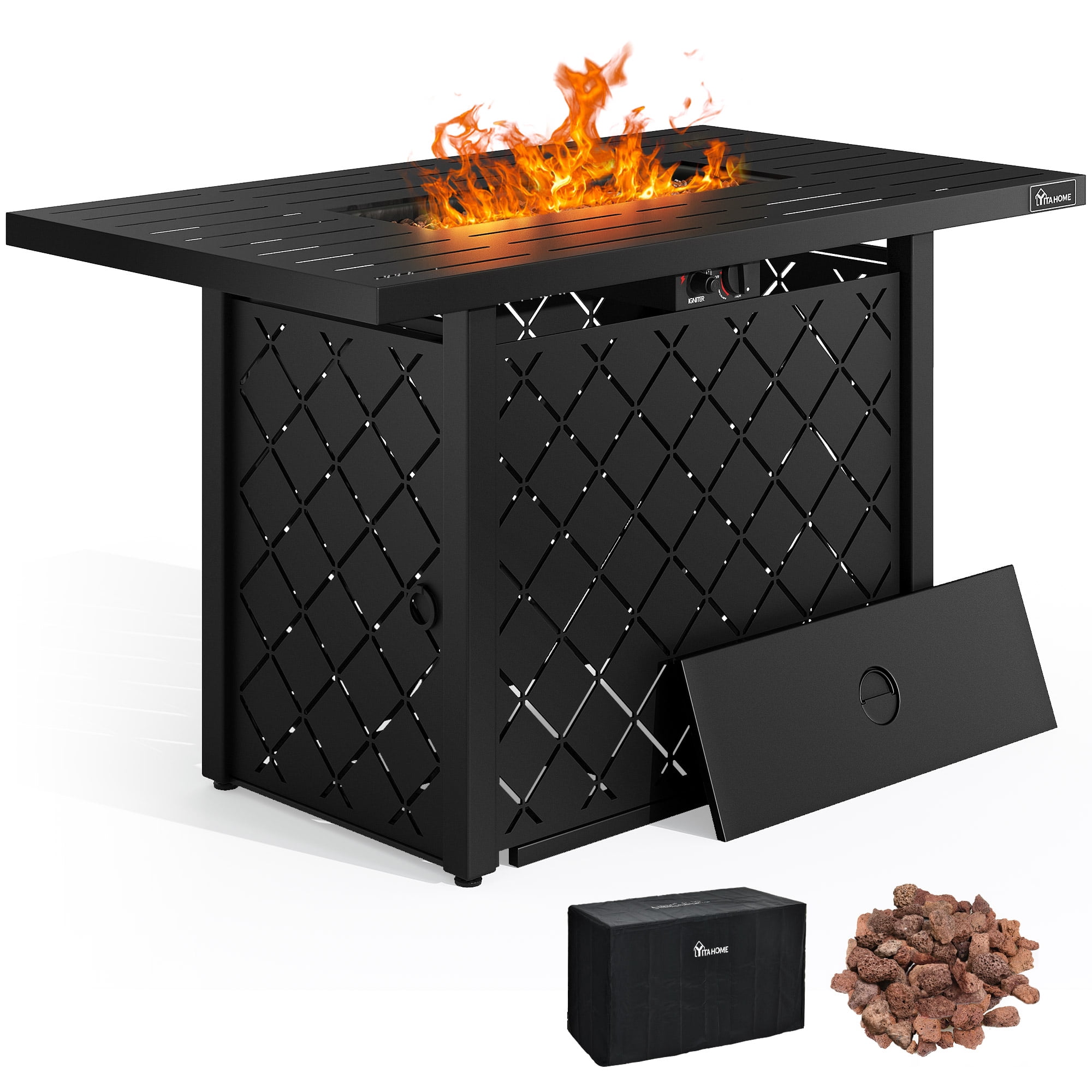 43-Inch Black Steel Propane Fire Pit Table with Ignition System