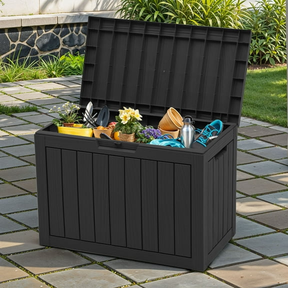 Dextrus 45 Gallon Resin Deck Box,Outdoor Waterproof Storage Box for Patio,Garden Tools, Lockable ,Black