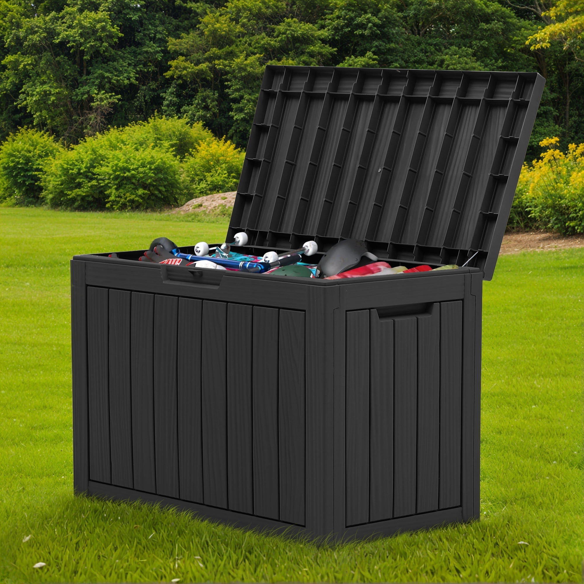 Dextrus 45 Gallon Weatherproof Resin Deck Box, Lockable Outdoor Storage ...
