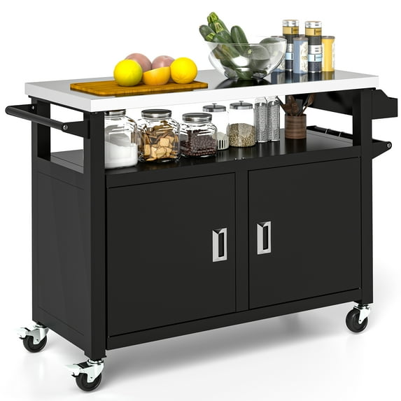 Dextrus 45 Inch Extra-Large Outdoor Bar Table with Stainless Steel Top, Versatile Patio Grill Cart for Culinary Prep, Black