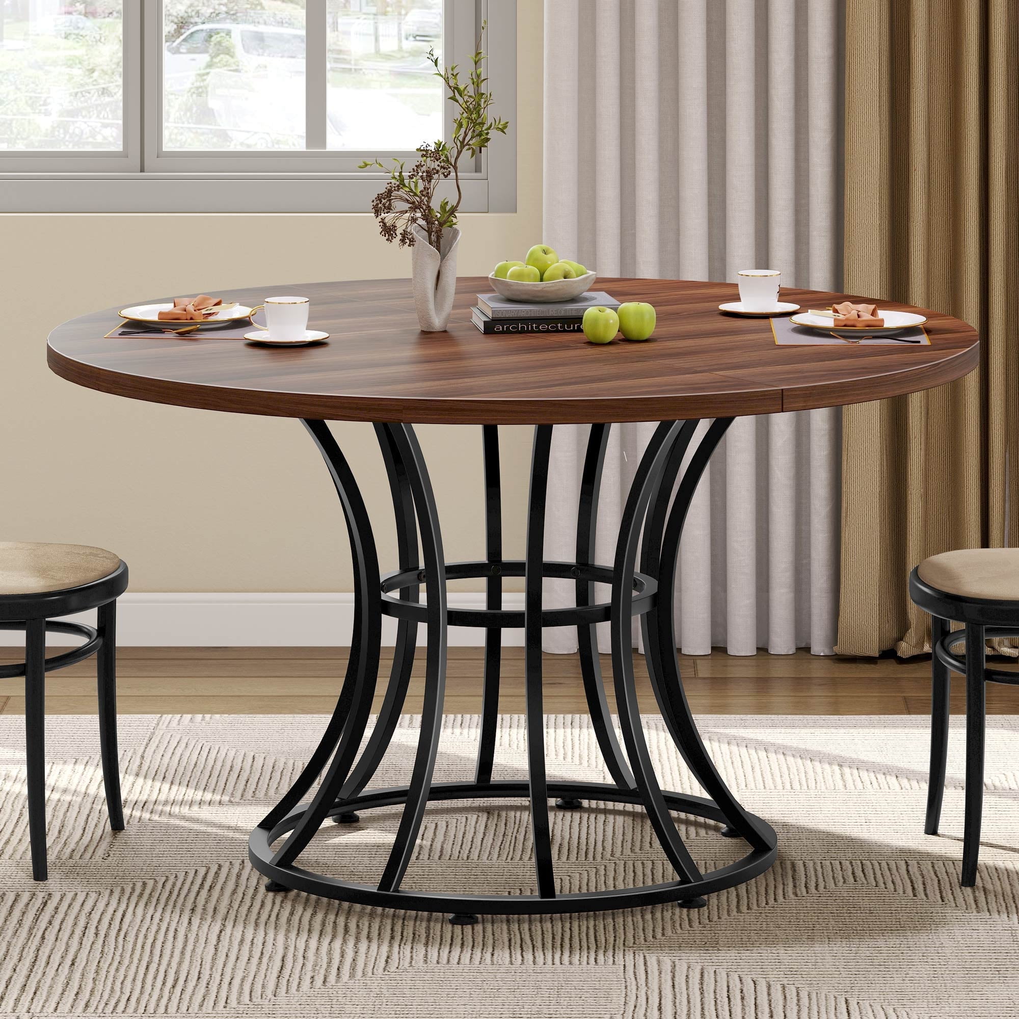 Dextrus 45" Round Dining Table for 46, Dining Room Table with Metal
