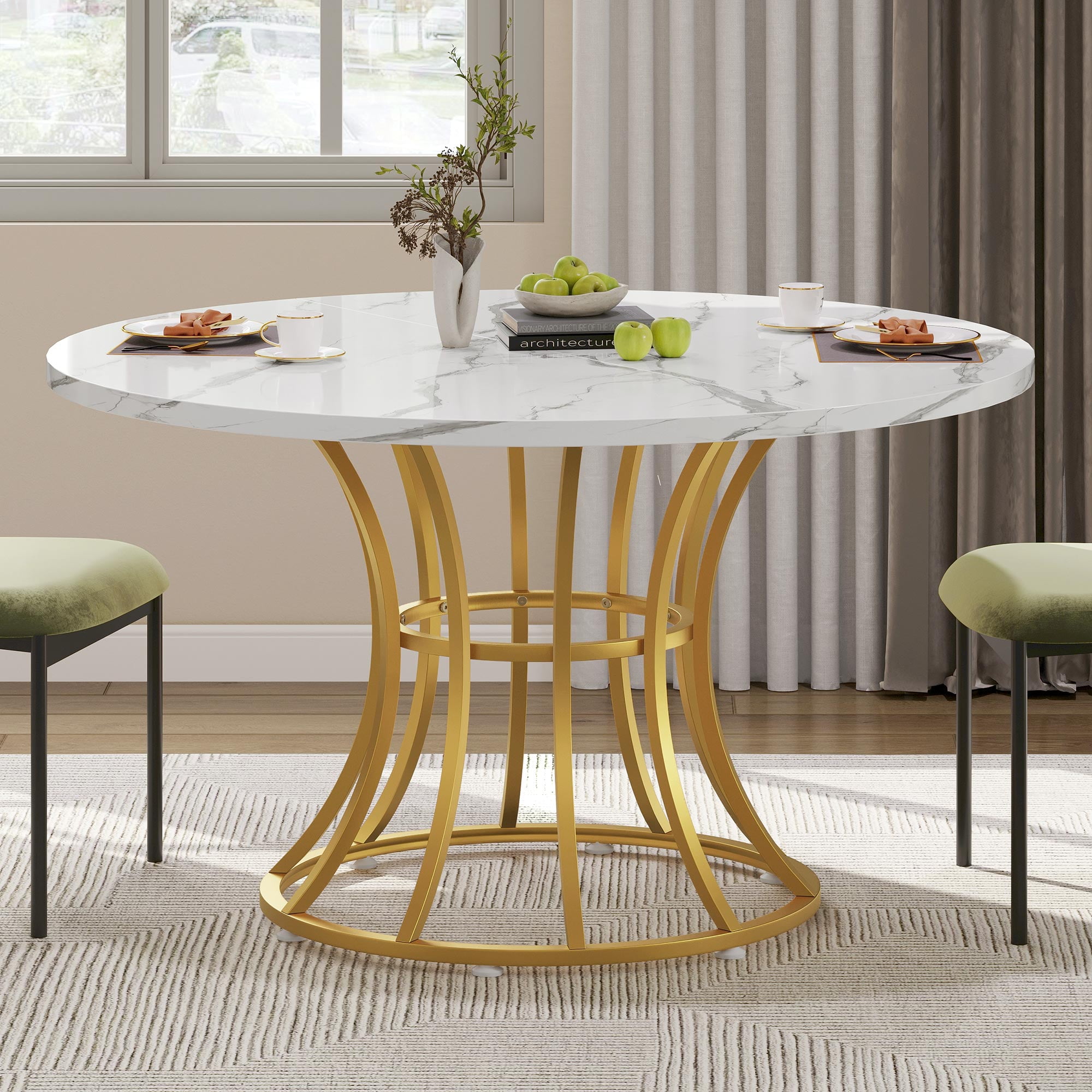 Dextrus 45" Round Dining Table for 46, Dining Room Table with Metal