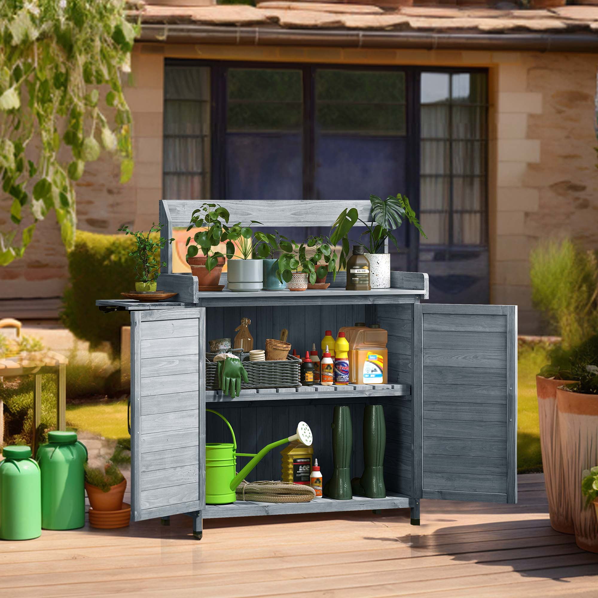 Dextrus Garden Workbench, Large Wood & Metal, 47.4H Outdoor Potting ...