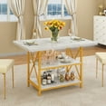 thumbnail image 1 of Dextrus 47" Dining Table for 4, Dining Room Table with Storage Shelf, ModernRectangle Kitchen Table for Home Kitchen Dining Room Living Room, White& Gold, 1 of 10