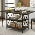 thumbnail image 1 of Dextrus 47" Dining Table for 4, Dining Room Table with Storage Shelf, Famhouese Rectangle Kitchen Table for Home Kitchen Dining Room Living Room, Dark Oak, 1 of 10