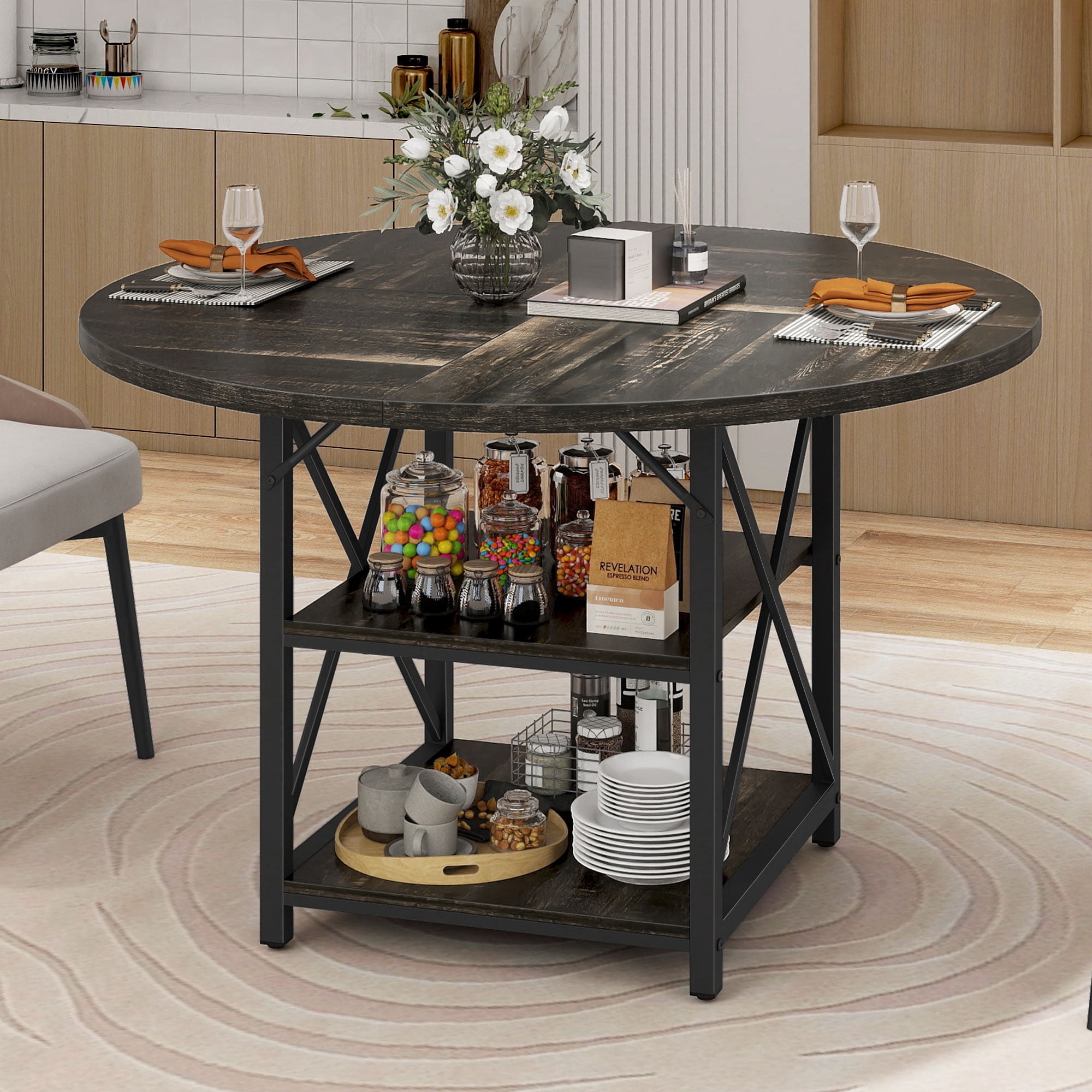 Dextrus 47" Round Dining Table for 46, Dining Room Table with Storage — free download