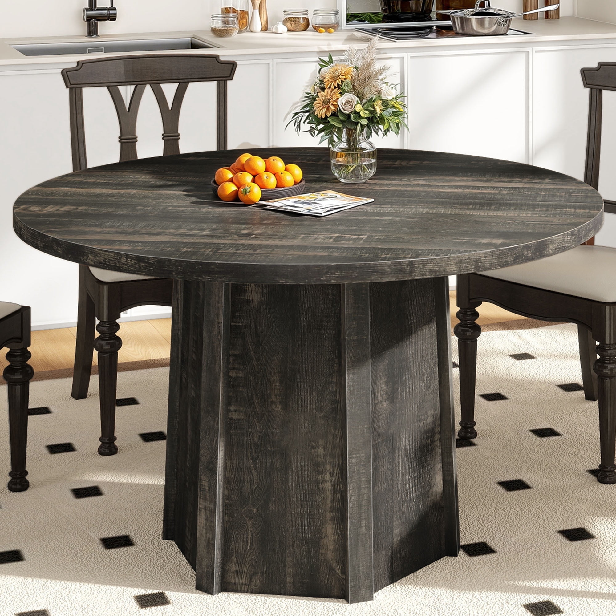 Dextrus 47" Wood Dining Table for 4 People, Farmhouse Round Kitchen ...