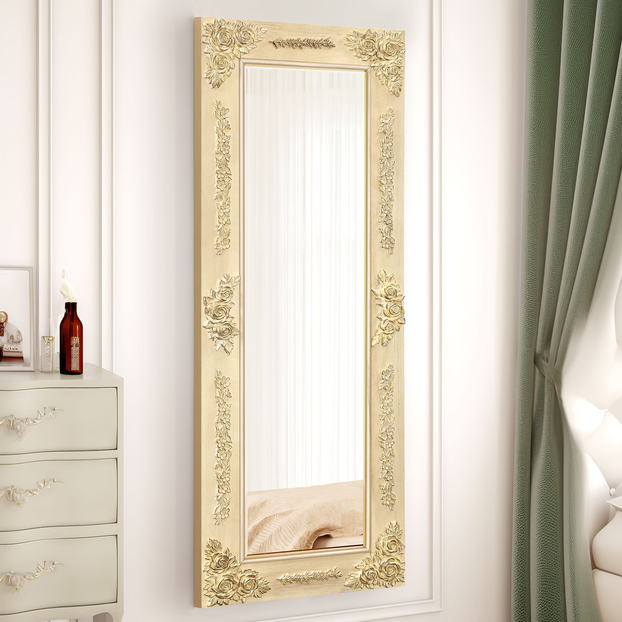 Dextrus 47"x18" Wall Mirror with Rectangular Wood Frame, Vintage Mirror, French Vanity Mirrors for Wall for Bathroom, Bedroom, Living Room, Gold
