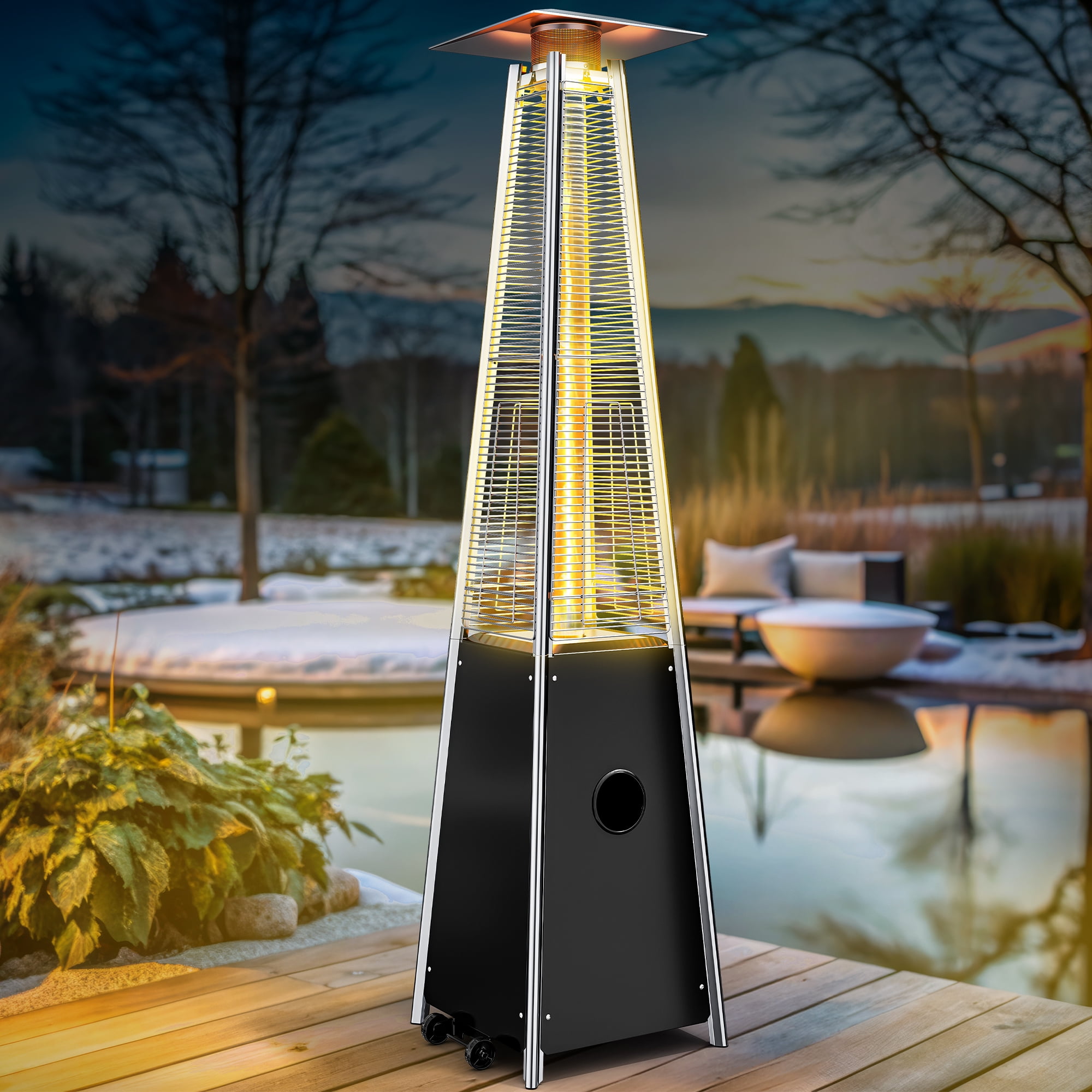 Dextrus 48,000 Btu Patio Heater, Propane, Cover, Wheels, Quartz Glass