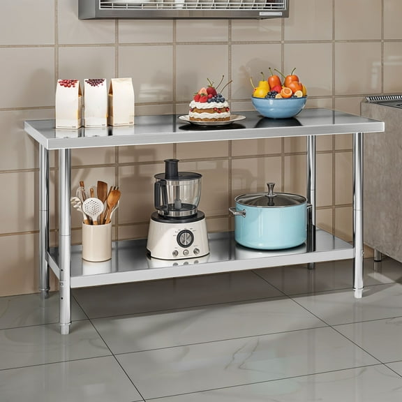 Dextrus 48" 24"  Stainless Steel Table with Undershelf Adjustable, NSF Commercial Kitchen Work Table