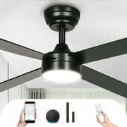 DEXTRUS 48 Black LED Downrod Mount Indoor/Outdoor Ceiling Fan with Remote Control