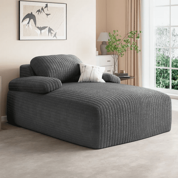 Dextrus 48" Oversized Cloud Sofa Bed - Corduroy Chaise Lounge & Sleeper Couch for Living Room, Gray, No Assembly Required