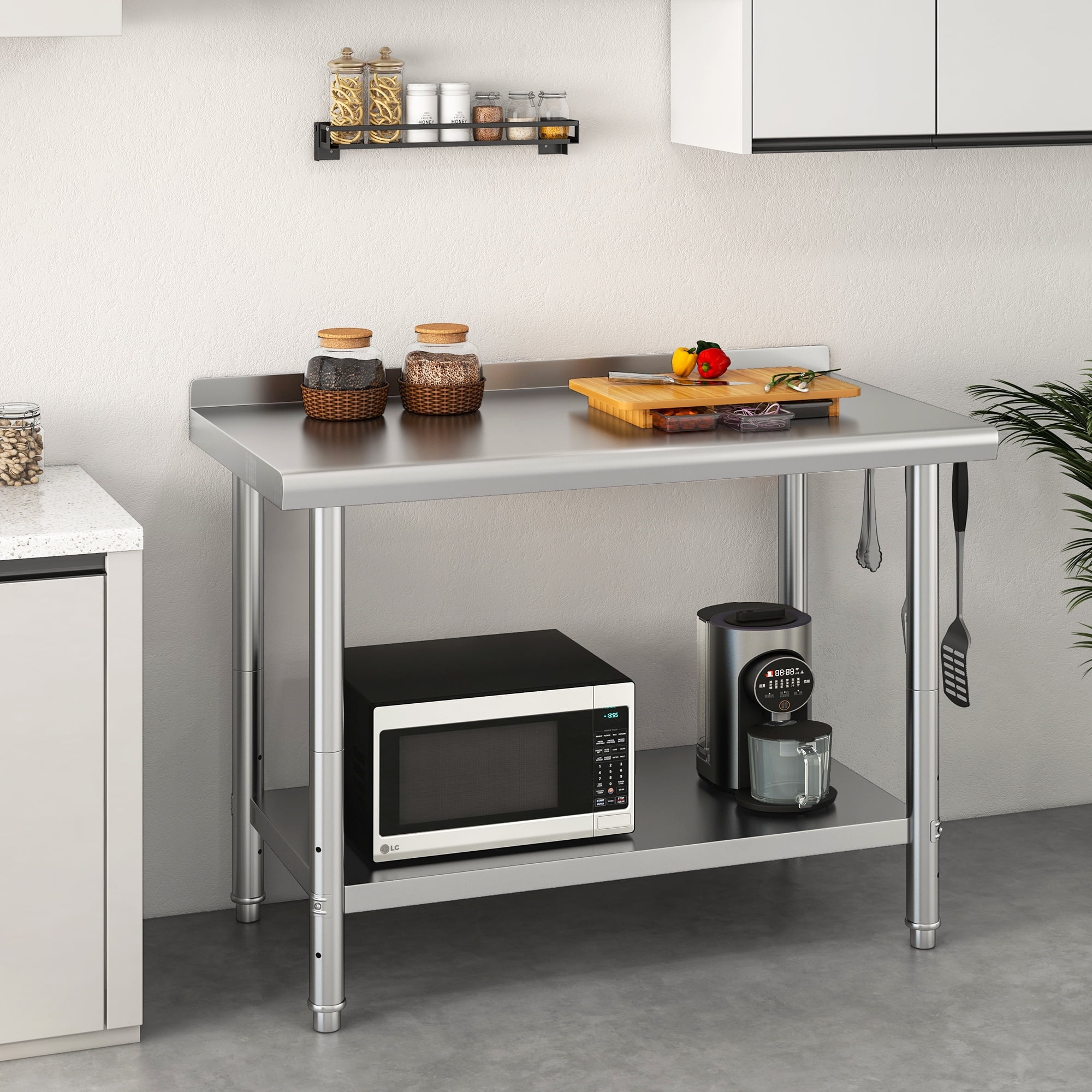 DEXTRUS Heavy Duty Stainless Steel Work Table with Backsplash and Adjustable Undershelf, 840 lb Capacity, 48 x 24 Inch