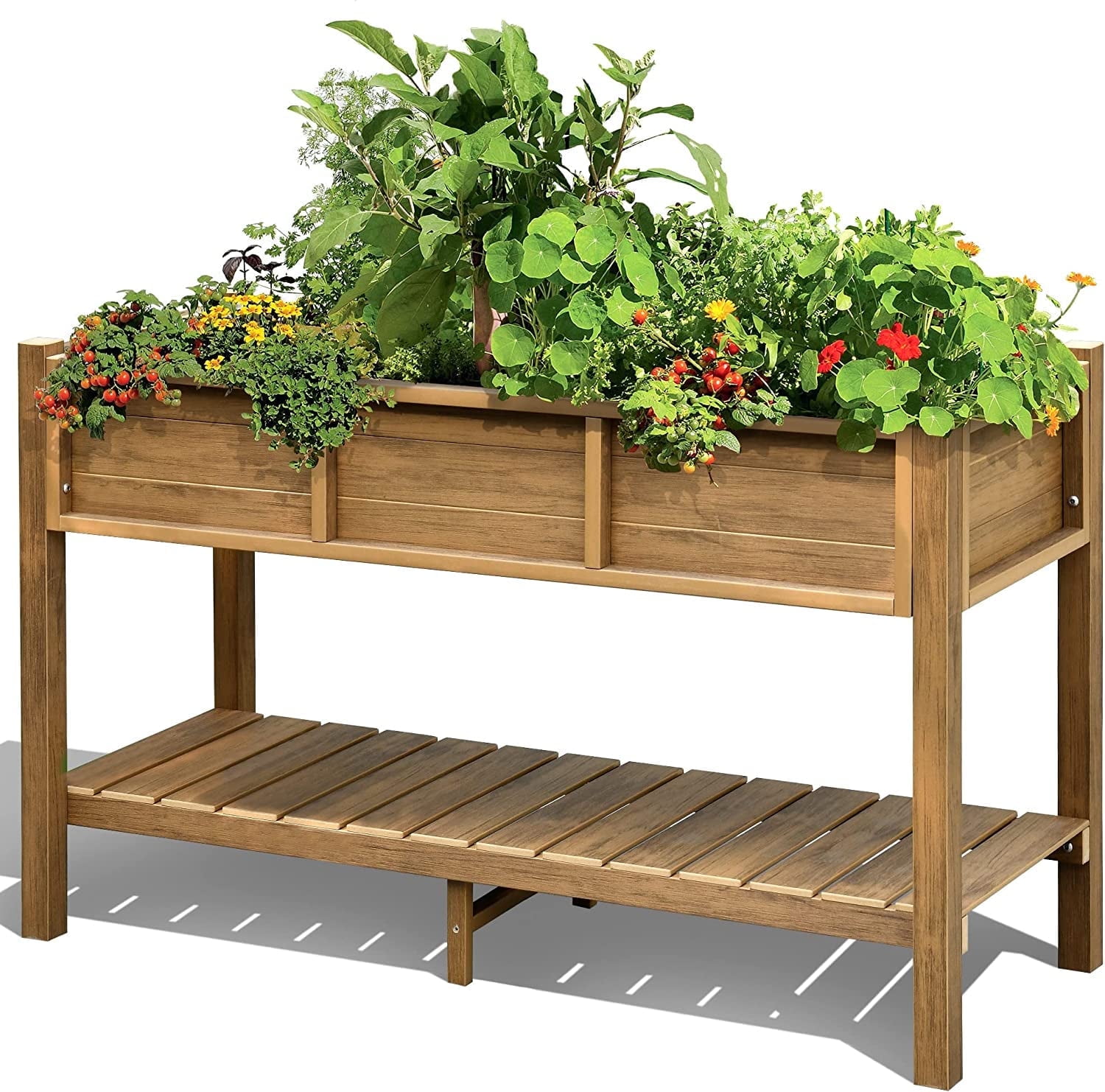 Dextrus 48in Raised Garden Bed With Storage Shelf, Elevated Garden Bed for Backyard, Patio, Balcony - Brown