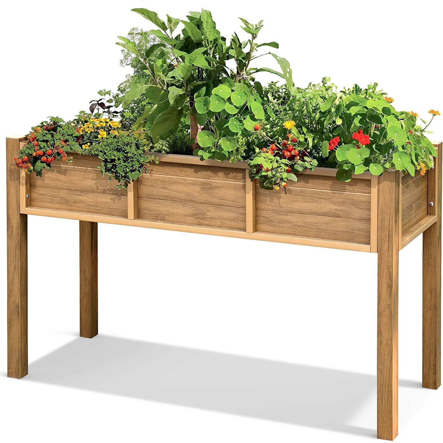 Dextrus 48x18x30in Poly Wood Raised Garden Bed, 255lbs Capacity - Brown