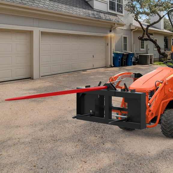 Dextrus 49" Hay Bale Spear Attachment, 2000 LBS Quick Attach Fits Bobcat Skid Steer & Tractor, 1 Red 49" Main Spear + 2 Black 17" Stabilizer Spikes
