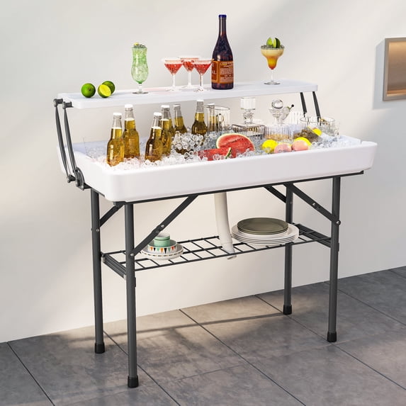 DEXTRUS Polyethylene Double-Deck Collapsible Ice Table with Removable Skirt and Drain