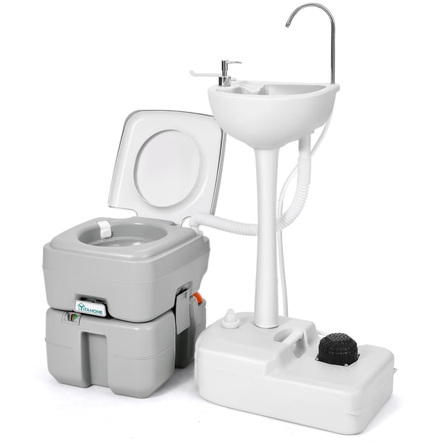 Dextrus Portable Outdoor Sink Toilet, 5.3 Gal & 17 L Hand Washing