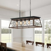 Dextrus 5-Light Farmhouse Rustic Pendant Light, Hanging Ceiling Light Chandelier for Kitchen Island, Living Room Bedroom-Black & Brown