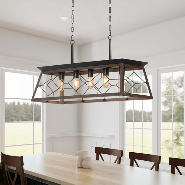 Dextrus 5-Light Farmhouse Rustic Pendant Light, Hanging Ceiling Light ...