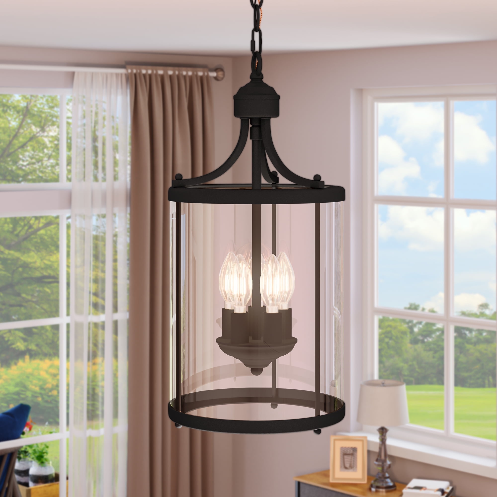Matte Black Metal 5-Light Lantern Pendant Chandelier