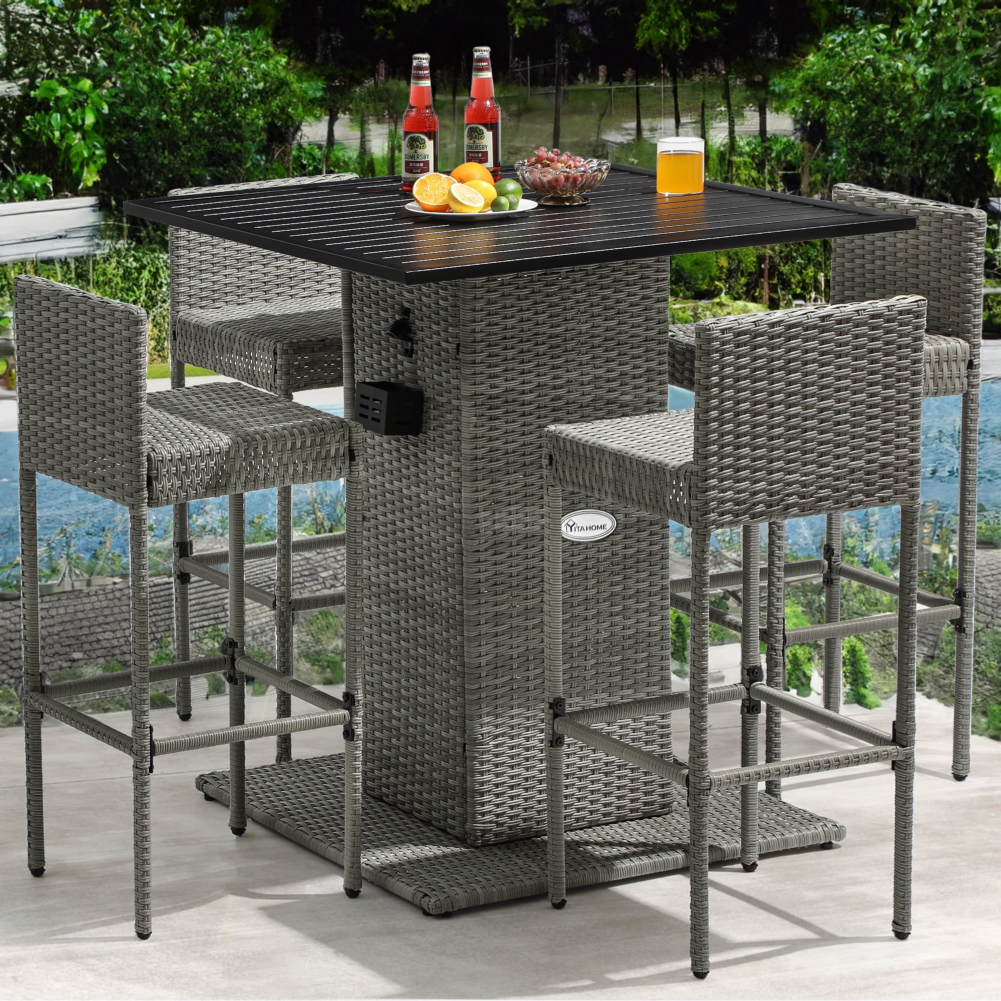 Dextrus 5-Piece Outdoor Bar Set, Ergonomic Stools Table, Built