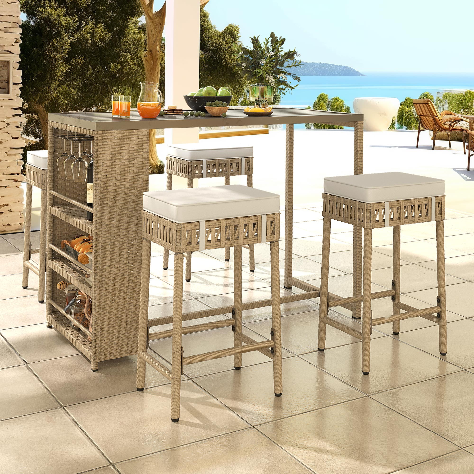 Bar Stool Rattan Garden Furniture With High Table Dextrus Piece