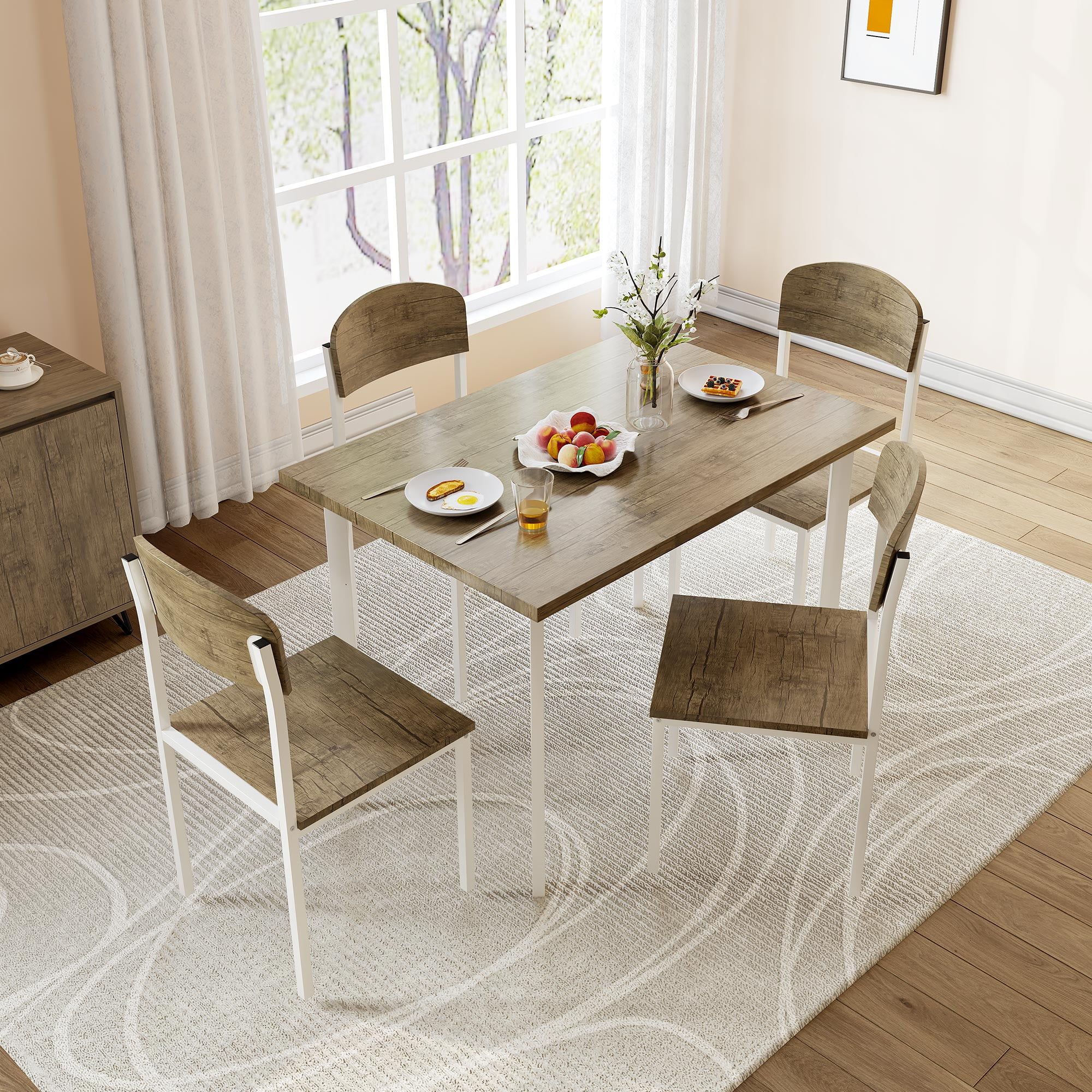 Dextrus 5 Piece Dining Set, Modern Wood Metal 42" Rectangular Table and ...