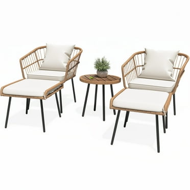 Dextrus 5-Piece Outdoor Wicker Furniture Set, 2 Outdoor Patio Chairs With 2 Ottomans and Coffee Table