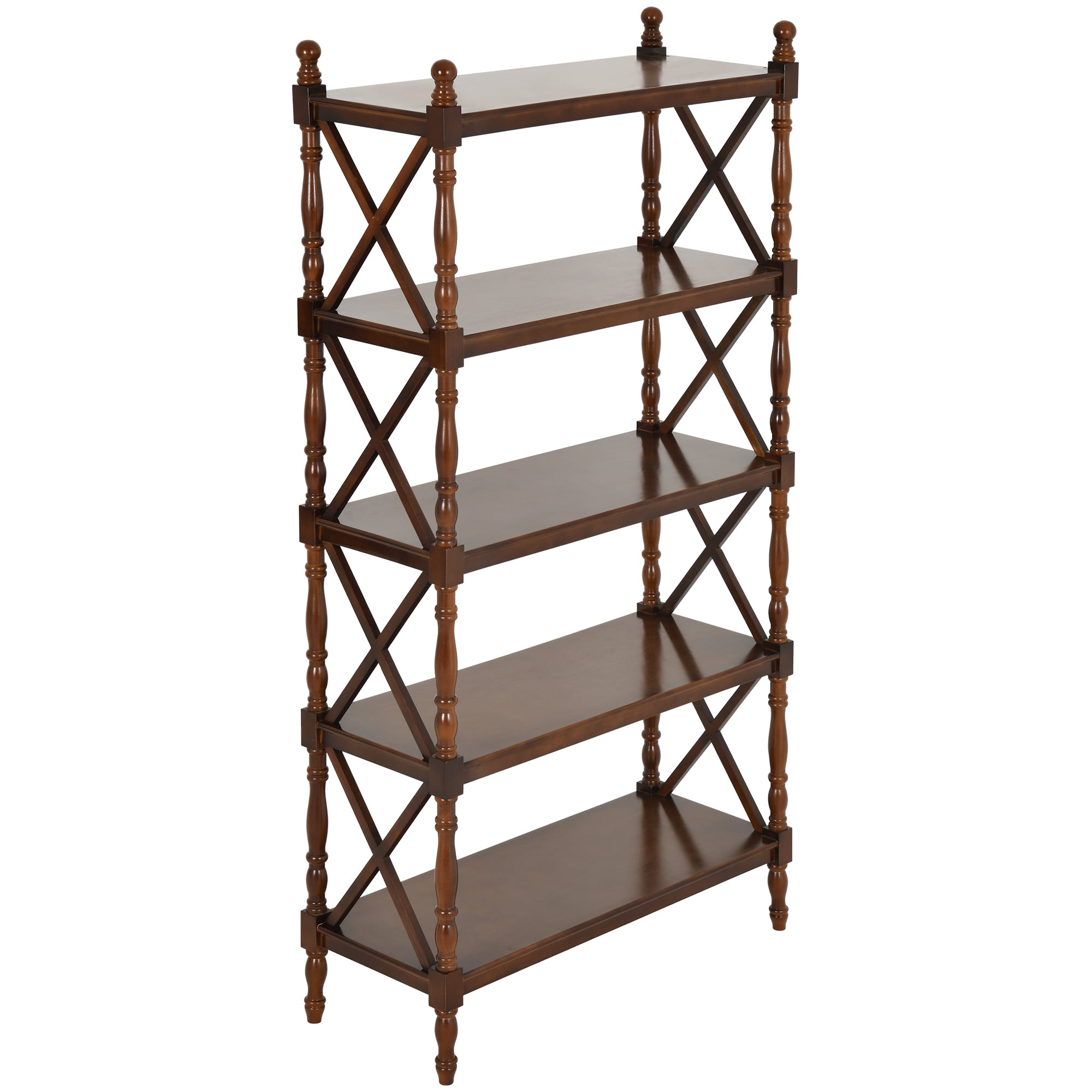 Dextrus 5 Tier Bookcase, 71.3" Height Freestanding Walnut Wooden