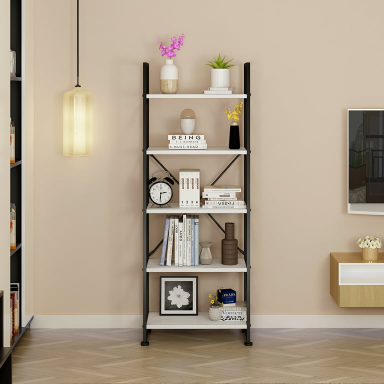 YITAHOME 5 Tiers Ladder Bookshelf, 62 inch Classically Modern Bookshelf,Storage Rack Shelves in Living Room/Home/Office,White