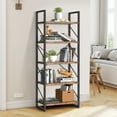 thumbnail image 1 of Dextrus 5-Tier Bookshelf, Ladder Bookcase, Industrial Freestanding Book Shelf Modern Open Display Storage Organizer Book Shelves for Bedroom, Living Room and Home Office, Rustic Brown, 1 of 7