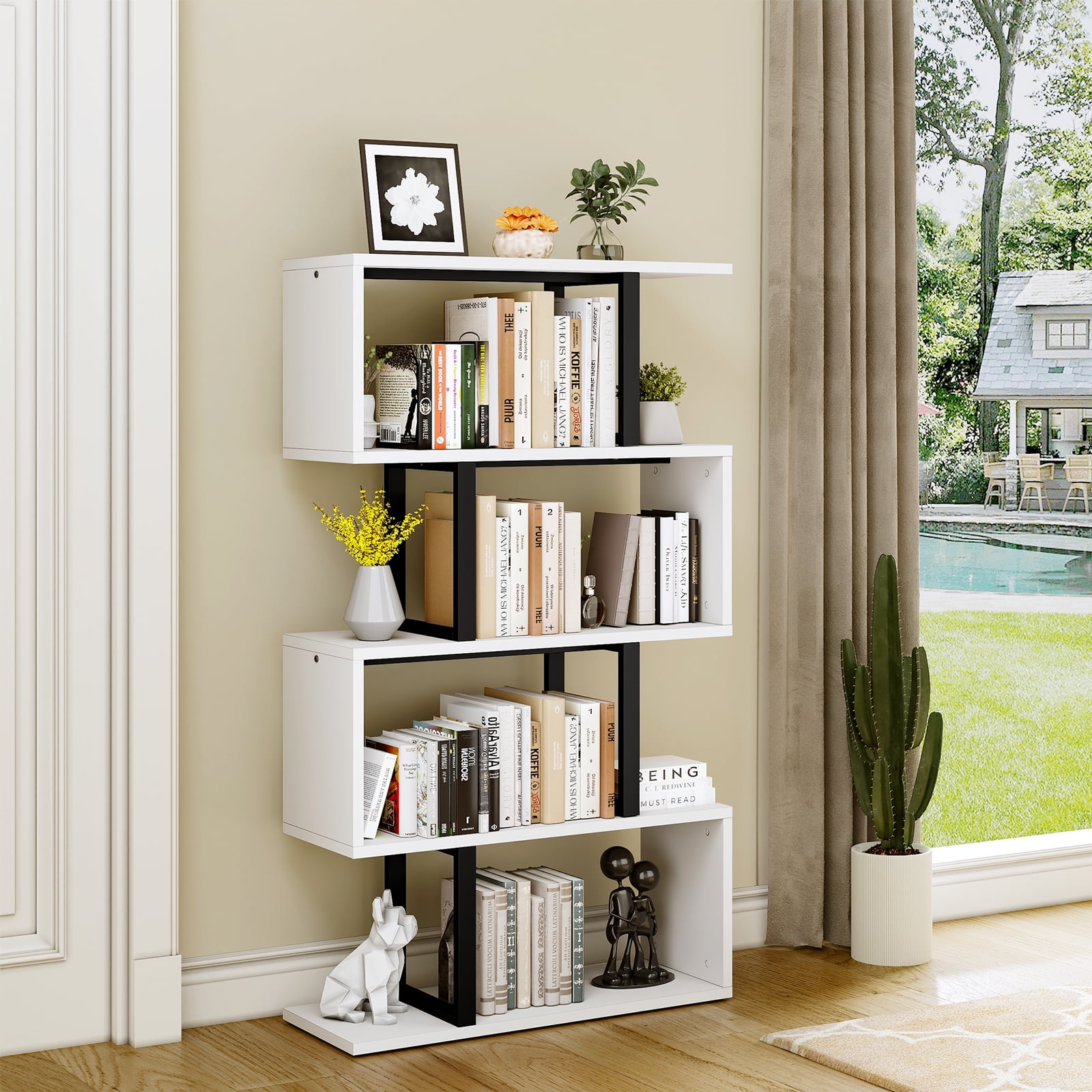 Dextrus 5Tier Bookshelf, SShaped ZShelf Bookshelves , Geometric
