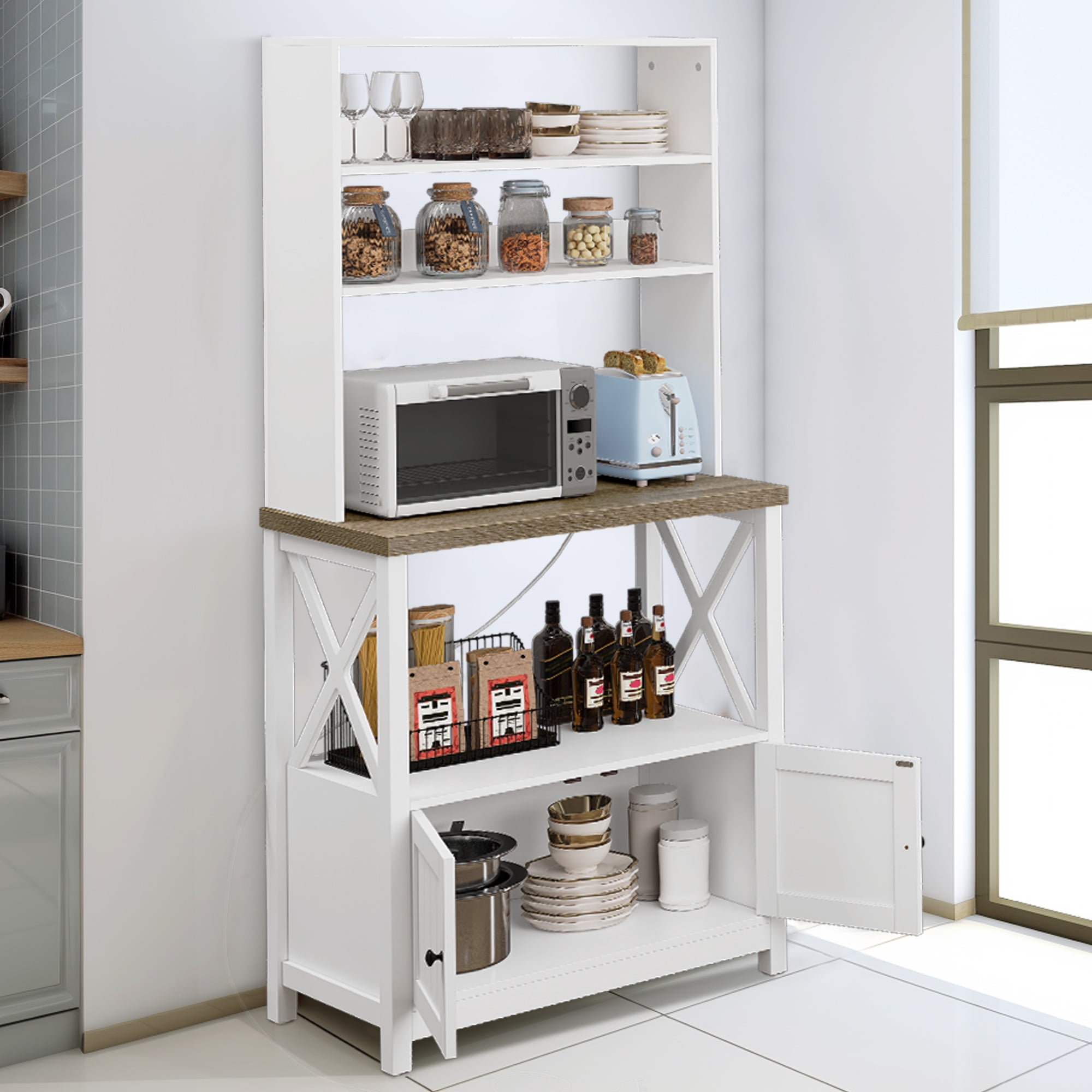 COVAODQ 5 Tier Pantry Storage Cabinet Baker Racks for Kitchen with Storage  Microwave Rack