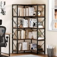 thumbnail image 1 of Dextrus 5-Tier L-Shaped Bookcase Storage Organizer, Tall Corner Bookshelf Open Display Freestanding Storage, Brown, 1 of 10