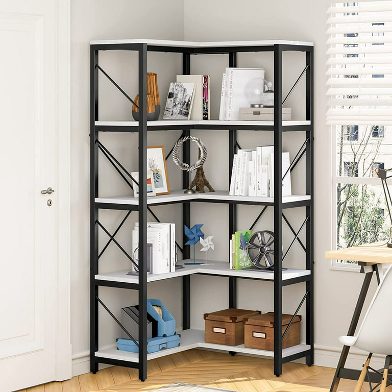 YITAHOME Corner Bookshelf, 5-Tier L-Shaped Bookcase Storage Organizer, Tall  Open Display Freestanding Storage Rack Modern Book Shelf for Living Room