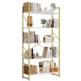thumbnail image 1 of Dextrus 5-Tier Modern Open Display Bookcase for Living Room, Bedroom, or Office, White & Gold, 1 of 9