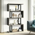 Dextrus 5Tier SShaped Bookshelf, Geometric Bookcase Wooden ZShelf