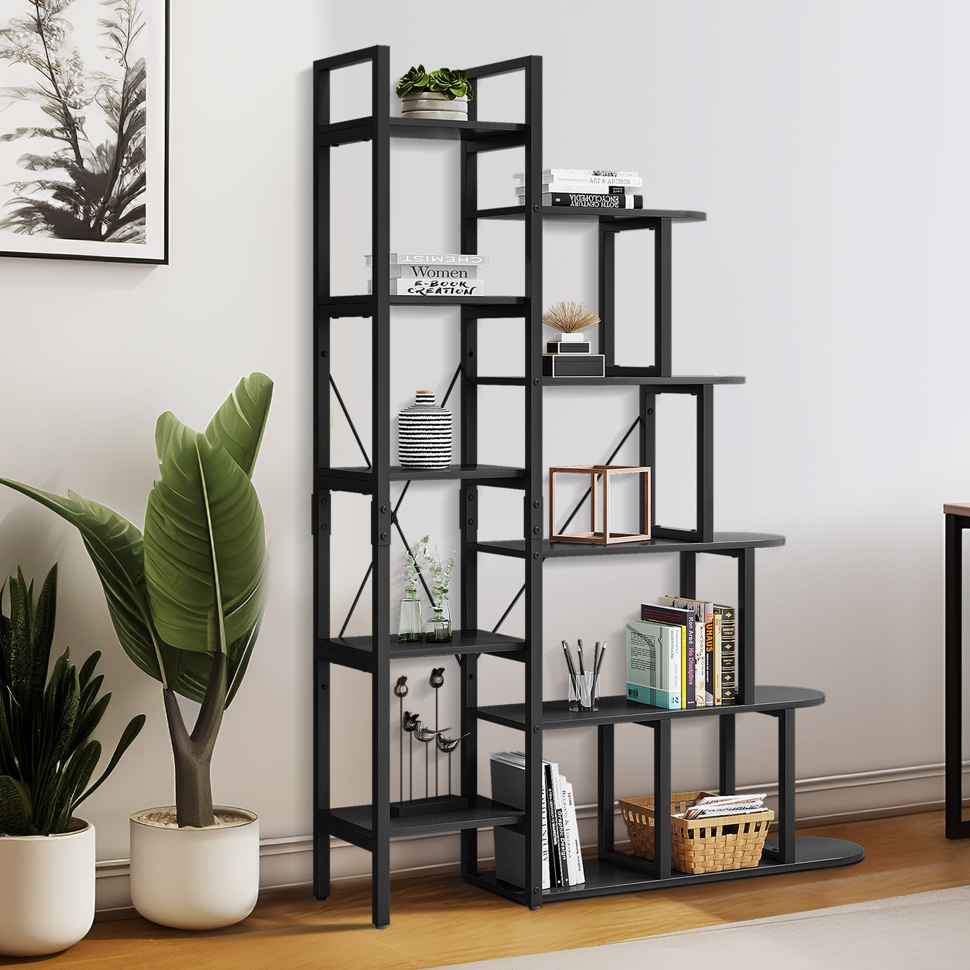 Solid Open Book Shelves, 71 Tall Modern Bookshelf 6 Foot, Free Standing  Display Shelving Unit, 5 Tier Industrial Bookcase for Living Room Bedroom 